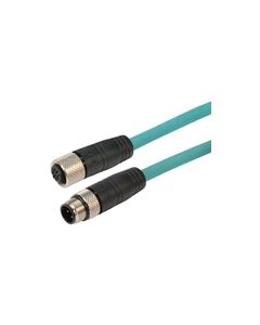 Category 5e M12 4 Position D code Double Shielded Industrial Cable, M12 M / M12 F, 0.5m