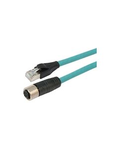 Category 5e M12 4 Position D code Double Shielded Industrial Cable, M12 F / RJ45, 10.0m