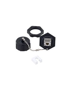 Cat 6 IP67 RJ45 to 110 Bulkhead Panel Mount Coupler, Shielded, Feed-Thru, PoE+ with Dust Cap