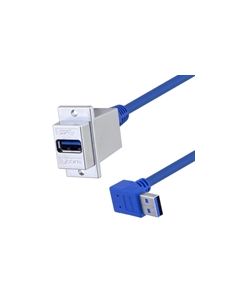 USB 3.0 Type A Coupler, Female  Panel mount to Male 90 degree up exit 12in