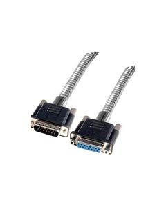 Metal Armored DB15 Cable, Male/Female, 2.5 feet
