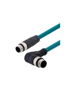 Category 5e M12 4 Position D code Double Shielded Industrial Cable, Right Angle M12 M/M12 M, 0.5m