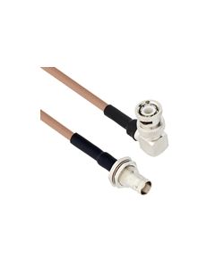 BNC Male Right Angle to BNC Female Bulkhead Mount Using Flexible RG400 Coax Cable 12"