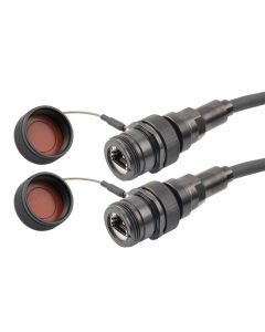 IP68 Ruggedized Cat6 Cable, Jack to Jack, E-Nickel Finish 24AWG STR CM/CMX FR-TPE BLK w/ Dust Caps, 3.0M