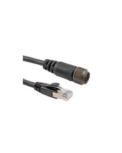 IP67 Rugged Category 6 Cable, Mighty Mouse 10 Pin Male Al-Cadmium w/ Dust Cap to RJ45 Plug, F/UTP Foil Shielded, PVC, Black, 10.0F